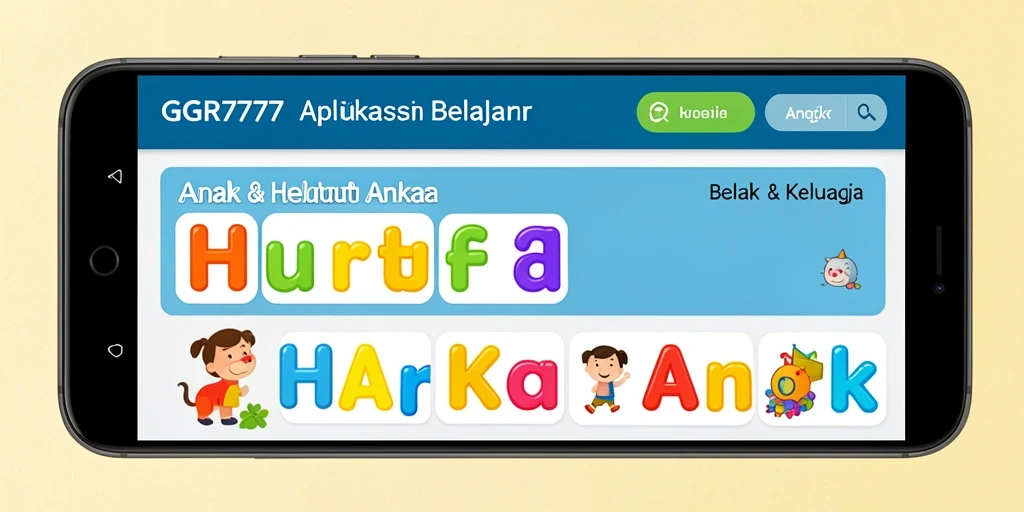 Antarmuka GGR7777 menampilkan aktivitas belajar huruf dan angka yang menyenangkan.