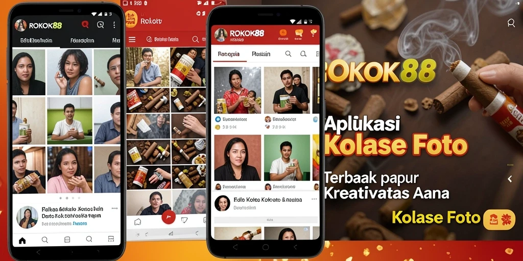 Tampilan antarmuka ROKOK88 yang sederhana dan menarik untuk kolase foto.