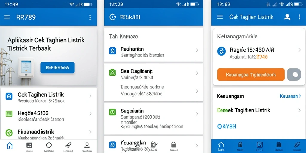 Antarmuka aplikasi RR789 untuk cek tagihan listrik yang modern dan mudah digunakan.